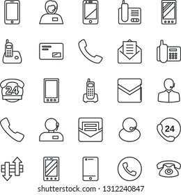 Thin Line Icon Set - phone vector, mobile, office, 24 hours, support, cell, radio, mail, call, data exchange