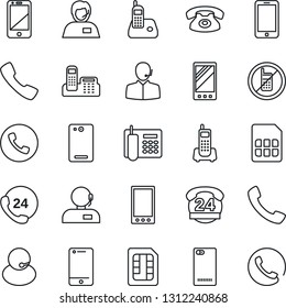 Thin Line Icon Set - phone vector, no mobile, office, 24 hours, support, cell, radio, back, call, sim