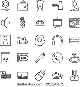 Thin Line Icon Set - phone vector, female, presentation board, greenhouse, seeds, pond, caries, medical calendar, hospital, no hook, railroad, headphones, rca, brightness, pen, house with garage