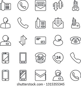 Thin Line Icon Set - phone vector, mobile, office, 24 hours, support, cell, radio, mail, call, data exchange