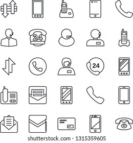 Thin Line Icon Set - phone vector, mobile, office, 24 hours, support, cell, radio, mail, call, data exchange
