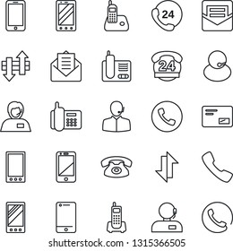 Thin Line Icon Set - phone vector, mobile, office, 24 hours, support, cell, radio, mail, call, data exchange