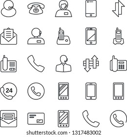 Thin Line Icon Set - phone vector, mobile, office, 24 hours, support, cell, radio, mail, call, data exchange