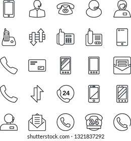 Thin Line Icon Set - phone vector, mobile, office, 24 hours, support, cell, radio, mail, call, data exchange