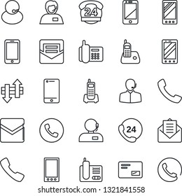 Thin Line Icon Set - phone vector, mobile, office, 24 hours, support, cell, radio, mail, call, data exchange