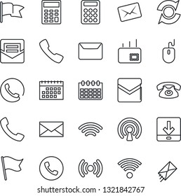 Thin Line Icon Set - phone vector, mail, mouse, calendar, call, download, wireless, update, calculator, flag