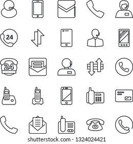 Thin Line Icon Set - phone vector, mobile, office, 24 hours, support, cell, radio, mail, call, data exchange
