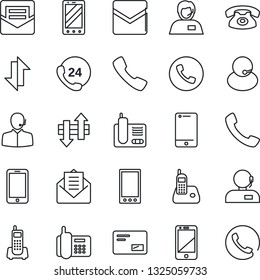 Thin Line Icon Set - phone vector, mobile, office, 24 hours, support, cell, radio, mail, call, data exchange