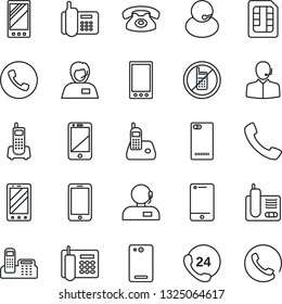 Thin Line Icon Set - phone vector, no mobile, office, 24 hours, support, cell, radio, back, call, sim