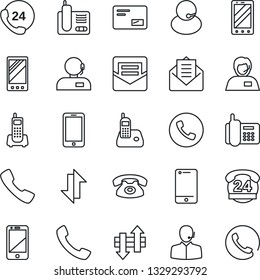 Thin Line Icon Set - phone vector, mobile, office, 24 hours, support, cell, radio, mail, call, data exchange