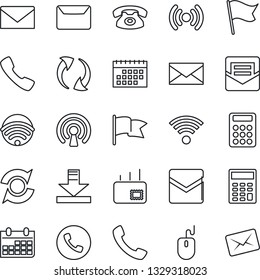 Thin Line Icon Set - phone vector, mail, mouse, calendar, call, update, download, calculator, wireless, flag