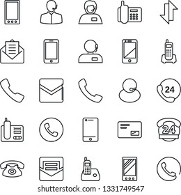 Thin Line Icon Set - phone vector, mobile, office, 24 hours, support, cell, radio, mail, call, data exchange