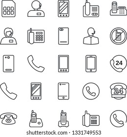 Thin Line Icon Set - phone vector, no mobile, office, 24 hours, support, cell, radio, back, call, sim