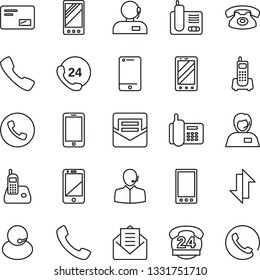 Thin Line Icon Set - phone vector, mobile, office, 24 hours, support, cell, radio, mail, call, data exchange