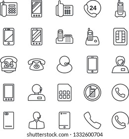 Thin Line Icon Set - phone vector, no mobile, office, 24 hours, support, cell, radio, back, call, sim