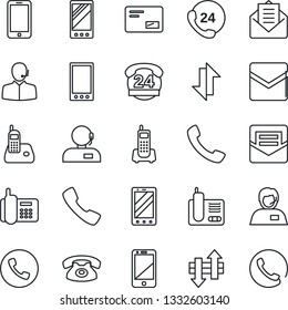 Thin Line Icon Set - phone vector, mobile, office, 24 hours, support, cell, radio, mail, call, data exchange