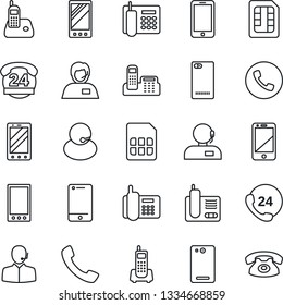 Thin Line Icon Set - phone vector, mobile, office, 24 hours, support, cell, radio, back, call, sim