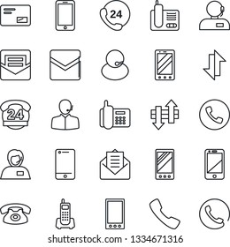 Thin Line Icon Set - phone vector, mobile, office, 24 hours, support, cell, radio, mail, call, data exchange