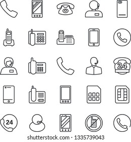 Thin Line Icon Set - phone vector, no mobile, office, 24 hours, support, cell, radio, back, call, sim