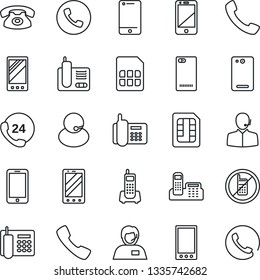 Thin Line Icon Set - phone vector, no mobile, office, 24 hours, support, cell, radio, back, call, sim