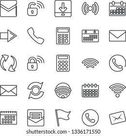 Thin Line Icon Set - phone vector, right arrow, mail, calendar, call, update, download, wireless, calculator, lock, flag