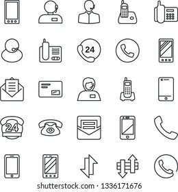 Thin Line Icon Set - phone vector, mobile, office, 24 hours, support, cell, radio, mail, call, data exchange