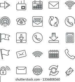Thin Line Icon Set - phone vector, right arrow, mail, calendar, call, update, download, wireless, calculator, lock, flag