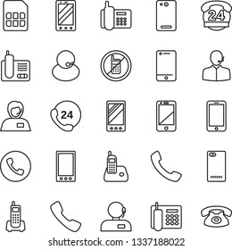 Thin Line Icon Set - phone vector, no mobile, office, 24 hours, support, cell, radio, back, call, sim