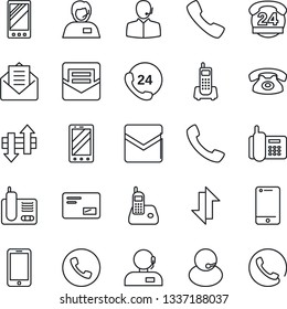 Thin Line Icon Set - phone vector, mobile, office, 24 hours, support, cell, radio, mail, call, data exchange