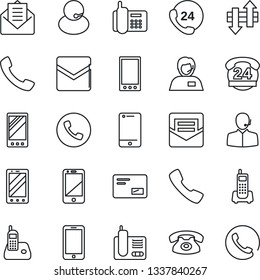 Thin Line Icon Set - phone vector, mobile, office, 24 hours, support, cell, radio, mail, call, data exchange