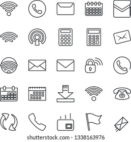 Thin Line Icon Set - phone vector, mail, calendar, call, update, download, wireless, calculator, lock, flag