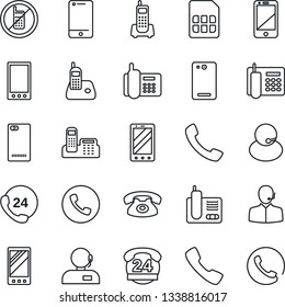 Thin Line Icon Set - phone vector, no mobile, office, 24 hours, support, cell, radio, back, call, sim