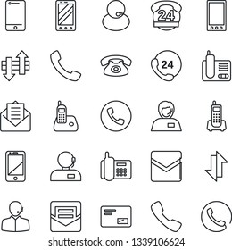 Thin Line Icon Set - phone vector, mobile, office, 24 hours, support, cell, radio, mail, call, data exchange