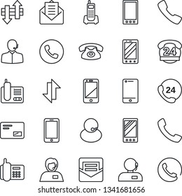 Thin Line Icon Set - phone vector, mobile, office, 24 hours, support, cell, radio, mail, call, data exchange
