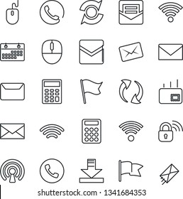 Thin Line Icon Set - phone vector, mail, mouse, update, download, wireless, calendar, calculator, lock, flag