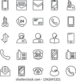 Thin Line Icon Set - phone vector, mobile, office, 24 hours, support, cell, radio, mail, call, data exchange