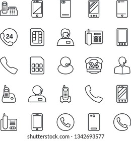 Thin Line Icon Set - phone vector, mobile, office, 24 hours, support, cell, radio, back, call, sim