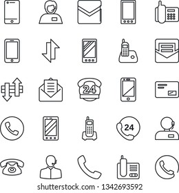 Thin Line Icon Set - phone vector, mobile, office, 24 hours, support, cell, radio, mail, call, data exchange