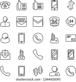 Thin Line Icon Set - phone vector, mobile, office, 24 hours, support, cell, radio, mail, call, data exchange