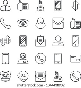 Thin Line Icon Set - phone vector, mobile, office, 24 hours, support, cell, radio, mail, call, data exchange