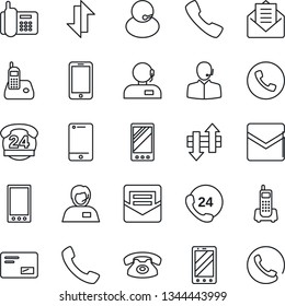 Thin Line Icon Set - phone vector, mobile, office, 24 hours, support, cell, radio, mail, call, data exchange