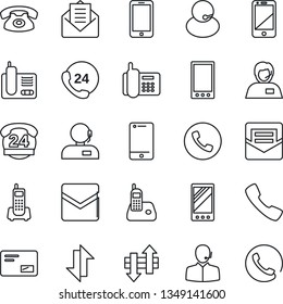 Thin Line Icon Set - phone vector, mobile, office, 24 hours, support, cell, radio, mail, call, data exchange