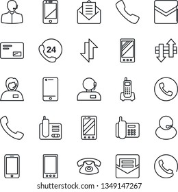 Thin Line Icon Set - phone vector, mobile, office, 24 hours, support, cell, radio, mail, call, data exchange