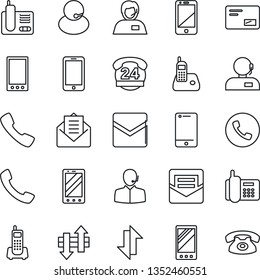 Thin Line Icon Set - phone vector, mobile, office, 24 hours, support, cell, radio, mail, call, data exchange