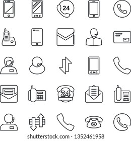 Thin Line Icon Set - phone vector, mobile, office, 24 hours, support, cell, radio, mail, call, data exchange