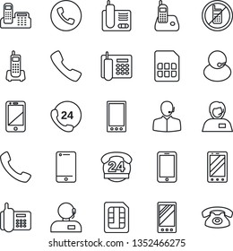 Thin Line Icon Set - phone vector, no mobile, office, 24 hours, support, cell, radio, call, sim