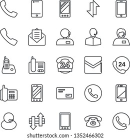 Thin Line Icon Set - phone vector, mobile, office, 24 hours, support, cell, radio, mail, call, data exchange