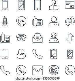 Thin Line Icon Set - phone vector, mobile, office, 24 hours, support, cell, radio, mail, call, data exchange