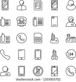 Thin Line Icon Set - phone vector, no mobile, office, 24 hours, support, cell, radio, back, call, sim