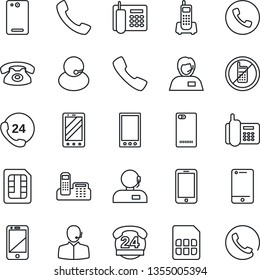 Thin Line Icon Set - phone vector, no mobile, office, 24 hours, support, cell, back, call, sim